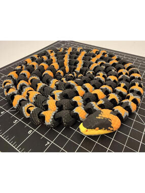 3D Printed LONG Snake - PLA - Black, Orange, Grey - Over 7ft Long